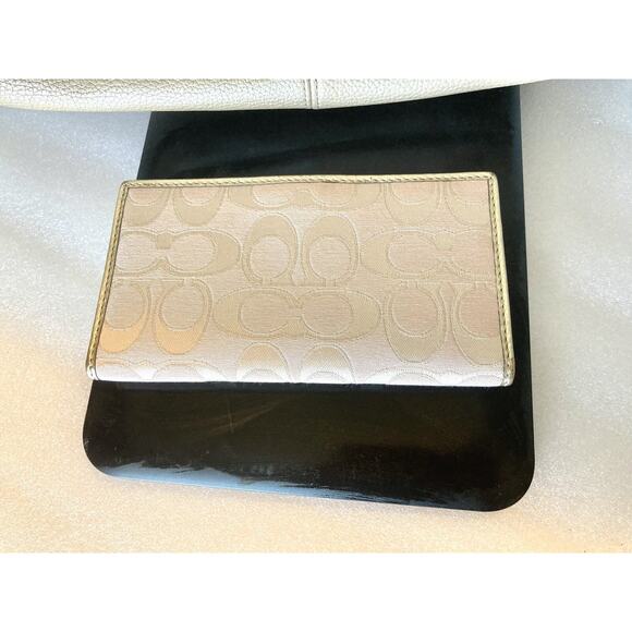 Coach Penelope Cream Champaign Metallic Leather Tote Bag Purse And Wallet Fold - Picture 2 of 16